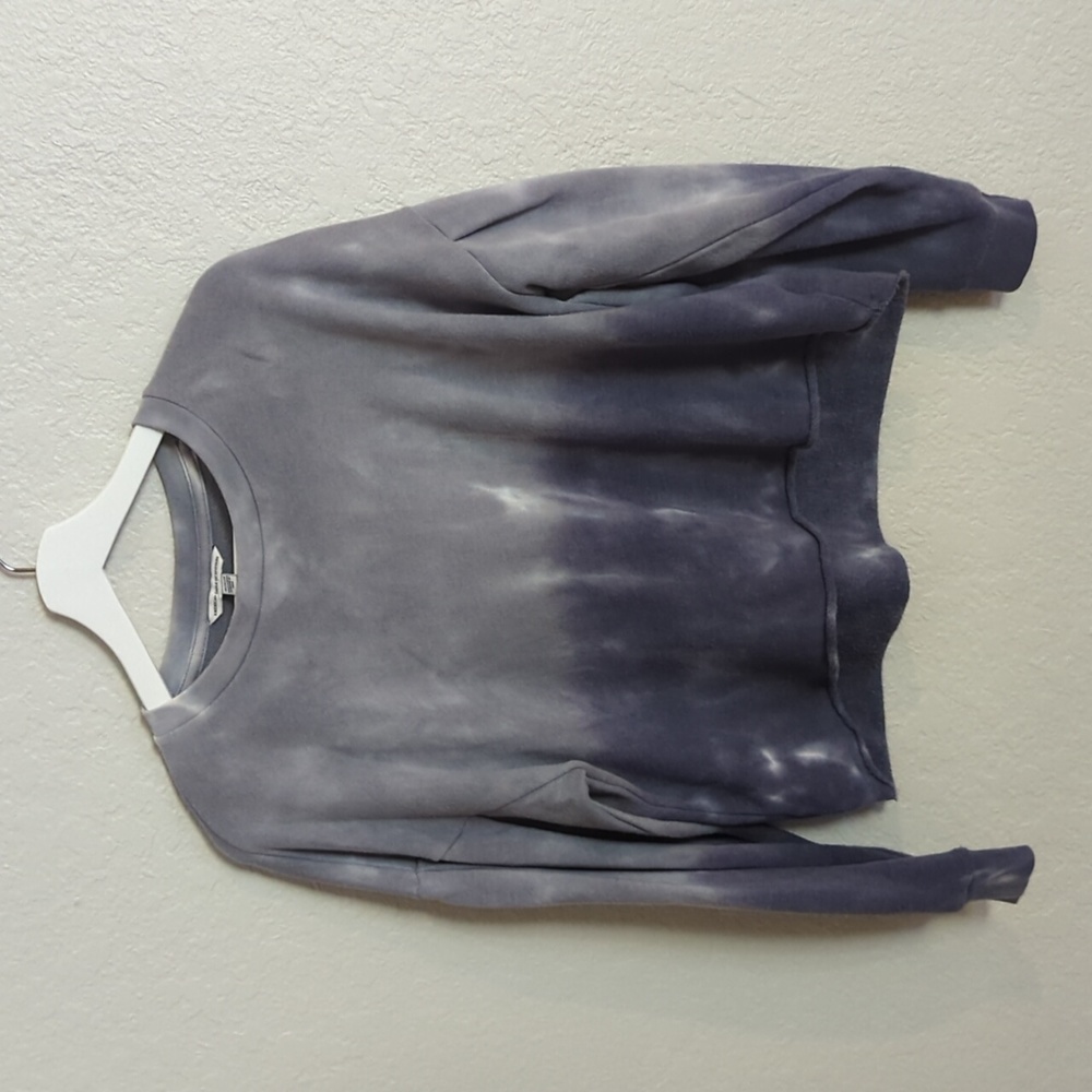 American Eagle Cropped Tie Dye Grayish Blue Ombre Sweatshirt, Medium